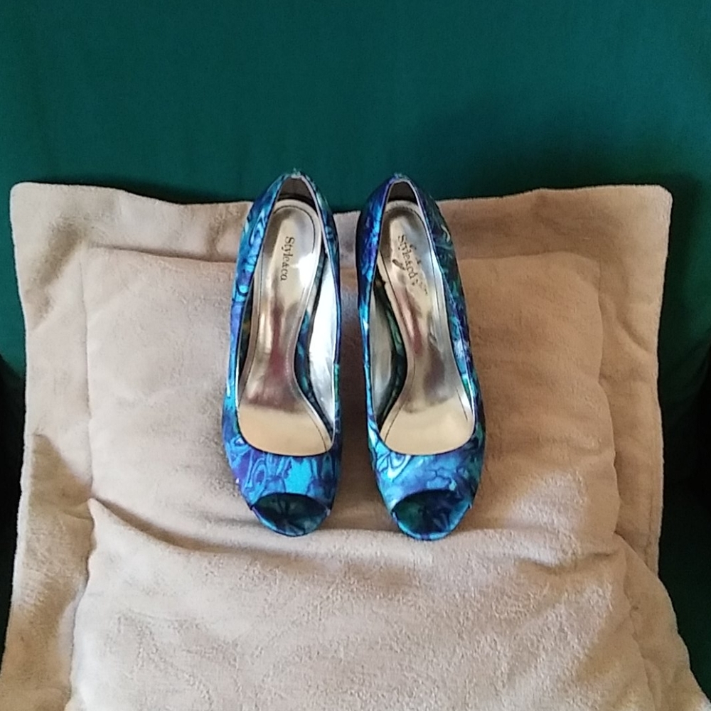 Blue peep toe heels